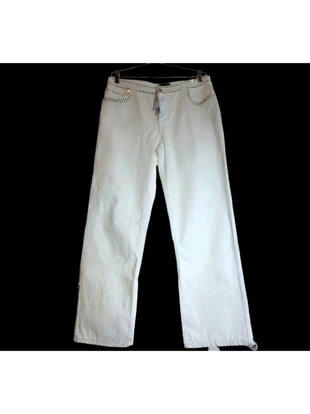 ASOS White Studded Straight Leg Jeans W34 L32 Western Button Fly Slit Hem NWT